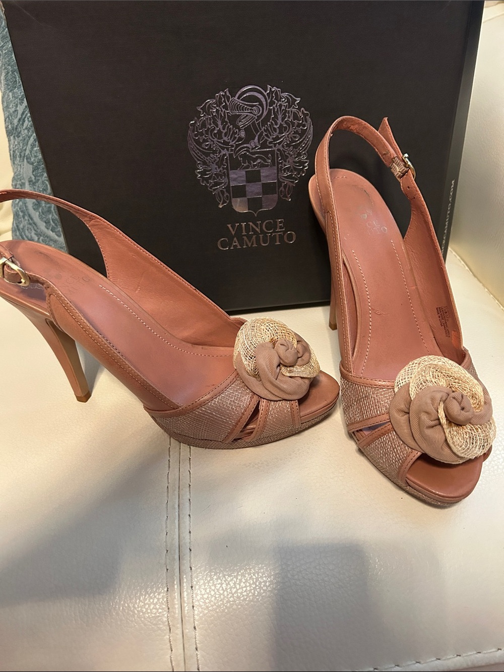 Vince Camuto Rose Blush Knotted Peep-Toe Slingback Heels